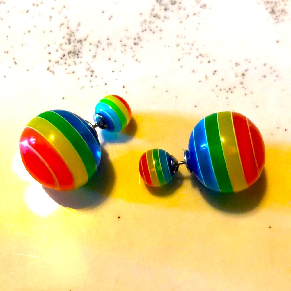 Front and back Earrings Pieced. Fun multi striped colors!